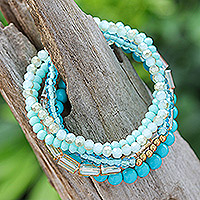 Quartz beaded stretch bracelets, 'Fantastic Five' (set of 5) - Set of 5 Turquoise Beaded Stretch Bracelets from Thailand