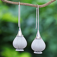 Rhodium-plated drop earrings, 'Near Dawn' - Hand Made Rhodium-Plated Drop Earrings