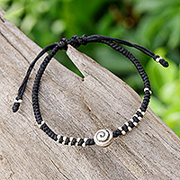 Macrame silver pendant bracelet, 'Spiral Dream' - Macrame 950 Silver Pendant Bracelet Handcrafted in Thailand