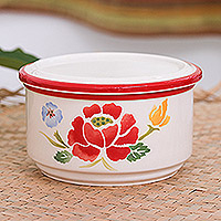 Decorative ceramic box, 'Poppy Garden in Red' - Hand-Painted Round Ceramic Box