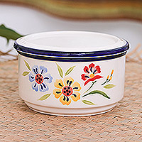 Decorative ceramic box, 'Primrose Path in Blue' - Multicolored Floral Ceramic Decorative Box