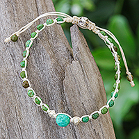 Silver beaded pendant bracelet, 'Luxurious Appeal' - Silver Beaded Pendant Bracelet with Reconstituted Turquoise