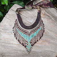 Garnet and amazonite waterfall necklace, 'Bird of Peace' - World Peace Project Handmade Necklace from Thailand