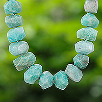 Amazonite and hematite beaded necklace, 'Victory Meditations' - Bohemian Amazonite and Hematite Beaded Necklace