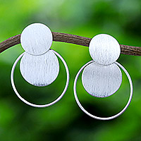Sterling silver drop earrings, 'Blurry Moons' - Round Sterling Silver Dangle Earrings with Polished Finish