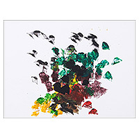 Elephant painting, 'Tropical Jungle' - Authentic Multicolor Abstract Painting by Elephant Artist