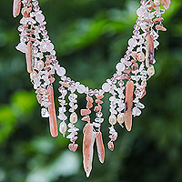 Multi-gemstone waterfall necklace, 'Rose Bliss' - Rose-Toned Multi-Gemstone Waterfall Necklace from Thailand