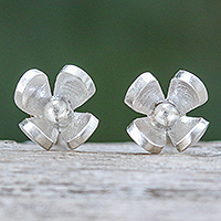 Sterling silver stud earrings, 'Spring in Heaven' - Sterling Silver Floral Stud Earrings in a Matte Finish