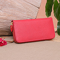 Leather wristlet wallet, 'Everyday Crimson' - Handcrafted Crimson Leather Wristlet Wallet from Thailand