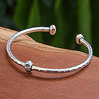 Sterling silver cuff bracelet, 'Charming Core' - Sterling Silver Cuff Bracelet with Hill Tribe Pendant