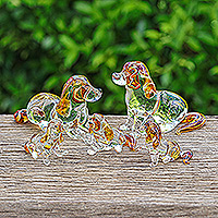 Handblown glass figurines, 'Beagle Family' (set of 5) - Set of 5 Orange Handblown Glass Beagle Dog Figurines