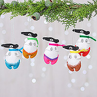 Felt ornaments, 'Anteater Festival' (set of 5) - Set of 5 Handcrafted Multicolor Felt Anteater Ornaments