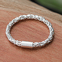 Sterling silver band ring, 'Ethereal Embrace' - Brushed-Satin-Finish Modern Sterling Silver Band Ring