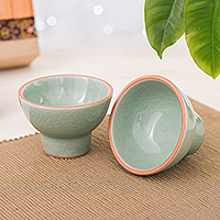 Celadon ceramic dessert bowls, 'Delicious Treats' (pair) - Pair of Handmade Celadon Ceramic Dessert Bowls in Green