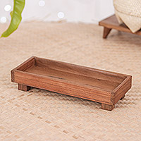 Wood decorative tray, 'Sylvan Spaces' (small) - Geometric Teak Wood Decorative Tray from Thailand (Small)