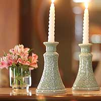 Celadon ceramic candleholders Ivy Columns Thailand