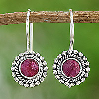Sillimanite drop earrings, 'Blooming Pink' - Polished Round One-Carat Pink Sillimanite Drop Earrings