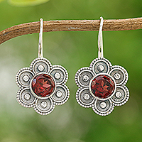 Garnet drop earrings, 'Passion Bloom' - Polished Flower-Shaped Natural Garnet Drop Earrings