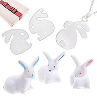 Curated gift set, 'Bunny Glam' - Curated Gift Set with Rabbit Necklace Earrings & 3 Figurines