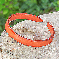Leather cuff bracelet, 'Simply Confident' - Handcrafted Modern Leather Cuff Bracelet in Orange