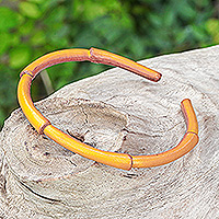 Leather cuff bracelet, 'Joyous Bamboo' - Bamboo-Inspired Adjustable Yellow Leather Cuff Bracelet