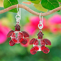 Handblown glass dangle earrings, 'Turtle Passion' - Handblown Red Glass Turtle Dangle Earrings from Thailand