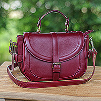 Leather shoulder bag, 'Bordeaux Queen' - 100% Bordeaux Leather Shoulder Bag with Detachable Strap