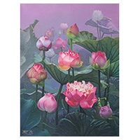 'Picture of Lotus Bloom' - Signed Impressionist Lotus-Themed Acrylic on Canvas Painting