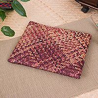 Natural fiber clutch, 'Natural Boldness' - Handwoven Red and Brown Natural Bulrush Reed Clutch