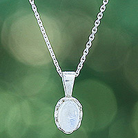 Rainbow moonstone pendant necklace, 'Harmonious Light' - Polished Floral Natural Rainbow Moonstone Pendant Necklace