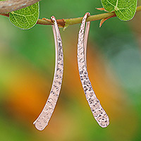 Rose gold-plated drop earrings, 'Pink Hammered Line' - Modern 18k Rose Gold-Plated Drop Earrings from Thailand