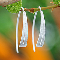 Sterling silver drop earrings, 'Modern Splendor' - Modern Openwork Brushed Satin Sterling Silver Drop Earrings