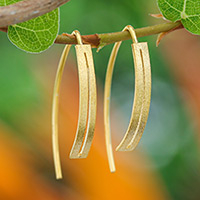 Gold-plated drop earrings, 'Bright Modern Shine' - Modern Openwork 18k Gold-Plated Drop Earrings from Thailand