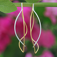 Gold-accented drop earrings, 'Golden Wilderness' - Leafy 18k Gold-Accented Sterling Silver Drop Earrings