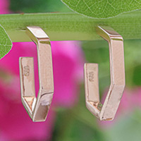 Rose gold-plated half-hoop earrings, 'Pentagon of Grace' - Pentagon-Shaped 18k Rose Gold-Plated Half-Hoop Earrings