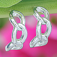 Sterling silver half-hoop earrings, 'Luminous Bonds' - High-Polished Sterling Silver Half-Hoop Earrings