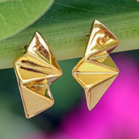 Gold-plated stud earrings, 'Shapes of Glory' - High-Polished Geometric 18k Gold-Plated Stud Earrings