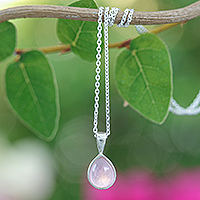 Rose quartz pendant necklace, 'Drop for the Kind' - High-Polished Drop-Shaped Rose Quartz Pendant Necklace