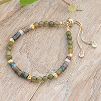 Agate and quartz beaded wristband bracelet, 'Vibrant Flair' - Agate and Quartz Beaded Adjustable Wristband Bracelet