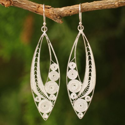Sterling silver filigree earrings, Tendrils