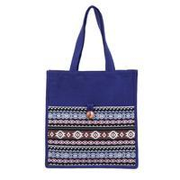 Cotton tote bag, 'Thai Nights' - Traditional-Patterned Blue Cotton Tote Bag Made in Thailand