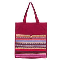 Cotton tote bag, 'Thai Flames' - Striped Thai-Made 100% Cotton Tote Bag in a Warm Palette