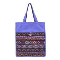 Bolsa de algodón - Bolsa de bolso de algodón azul color púrpura inspirado en mosaico en Tailandia