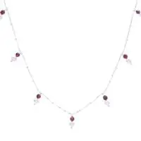Cultured pearl and garnet charm necklace, 'Fiery Luster' - 2-Carat Garnet Cultured Pearl Silver Charm Station Necklace