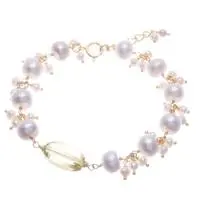 Gold-plated cultured pearl and quartz charm pendant bracelet, 'Sun-Kissed Glamour' - Gold-Plated Cultured Pearl and Quartz Charm Pendant Bracelet
