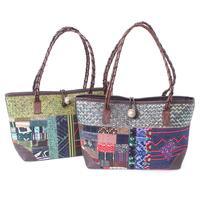 Leather-accented cotton blend and natural fiber shoulder bag, 'Lovely Lanna' - Hill Tribe Leather-Accented Cotton Blend Natural Fiber Bag