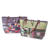 Leather-accented cotton blend and natural fiber tote bag, 'Earth Weave' - Leather-Accented Cotton Blend Woven Natural Fiber Tote Bag