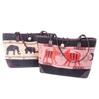 Leather-accented cotton blend tote bag, 'Animal Wonder' - Animal-Themed Hill Tribe Cotton Blend and Leather Tote Bag
