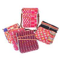 Leather-accented cotton blend sling bag, 'Cheerful Stitches' - Hill Tribe Handwoven Leather-Accented Cotton Blend Sling Bag