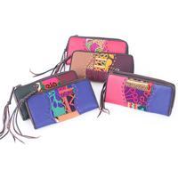 Leather and cotton blend wallet, 'Colorful Organization' - Hill Tribe Embroidered Patchwork Leather Cotton Blend Wallet
